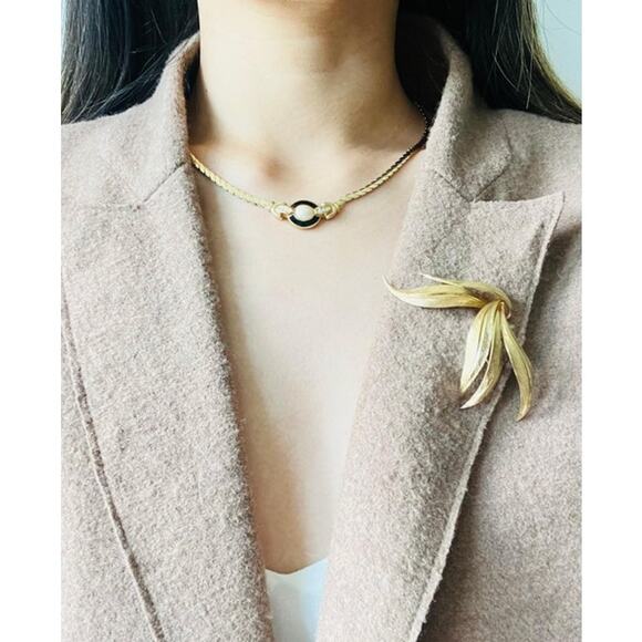 Christian Dior Vintage 1970s Oval White Pearl Black Enamel Crystals Necklace - Picture 2 of 7